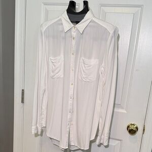 LOFT White Button-Up Tunic Length Blouse